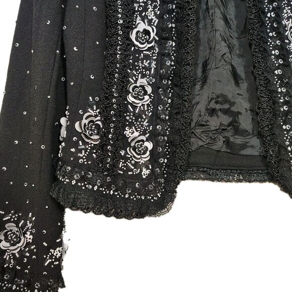 Escada Couture Womens Gala Glam Beaded Jacket 38 Black White Old Money - Picture 5 of 16